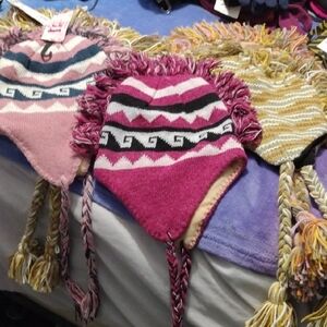 Hats (5) W/Earflaps & Braids Assorted Colors Winter, Fits Adults & Big Kids